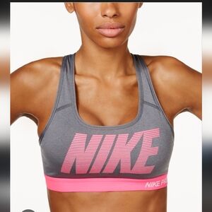 Nike Grey Sports Bra with Pink Logo & Band